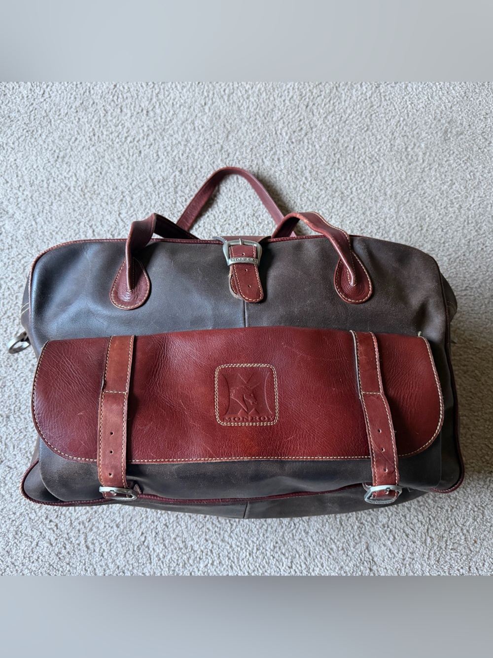 Vintage 90's Monroy travel Leather duffle bag | Brown Leather Purse | carry on